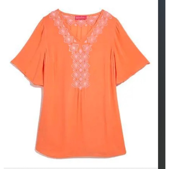 Lilly Pulitzer for Target Orange Camelia Gauze Tunic Top Swim Coverup Size L - Picture 7 of 9